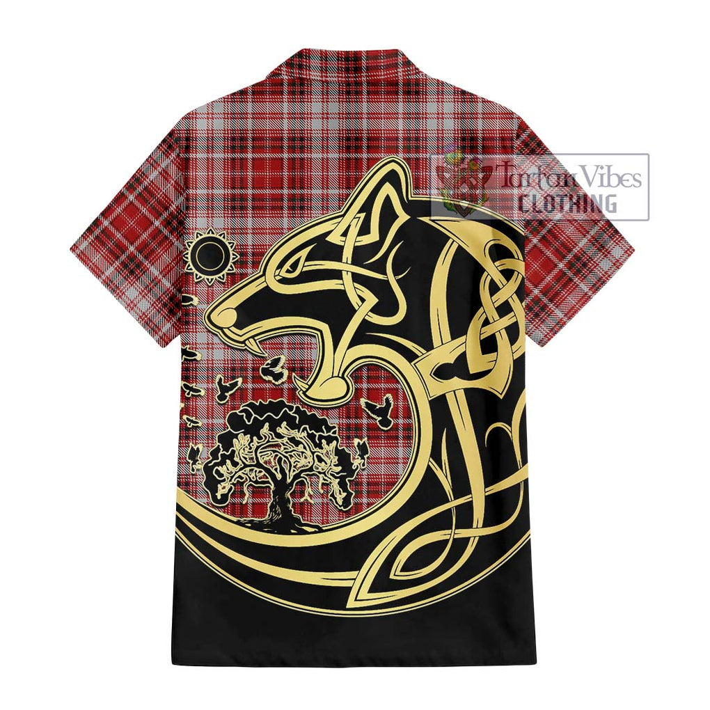 MacDougall Dress Tartan Short Sleeve Button Shirt with Family Crest Celtic Wolf Style - Tartan Vibes Clothing