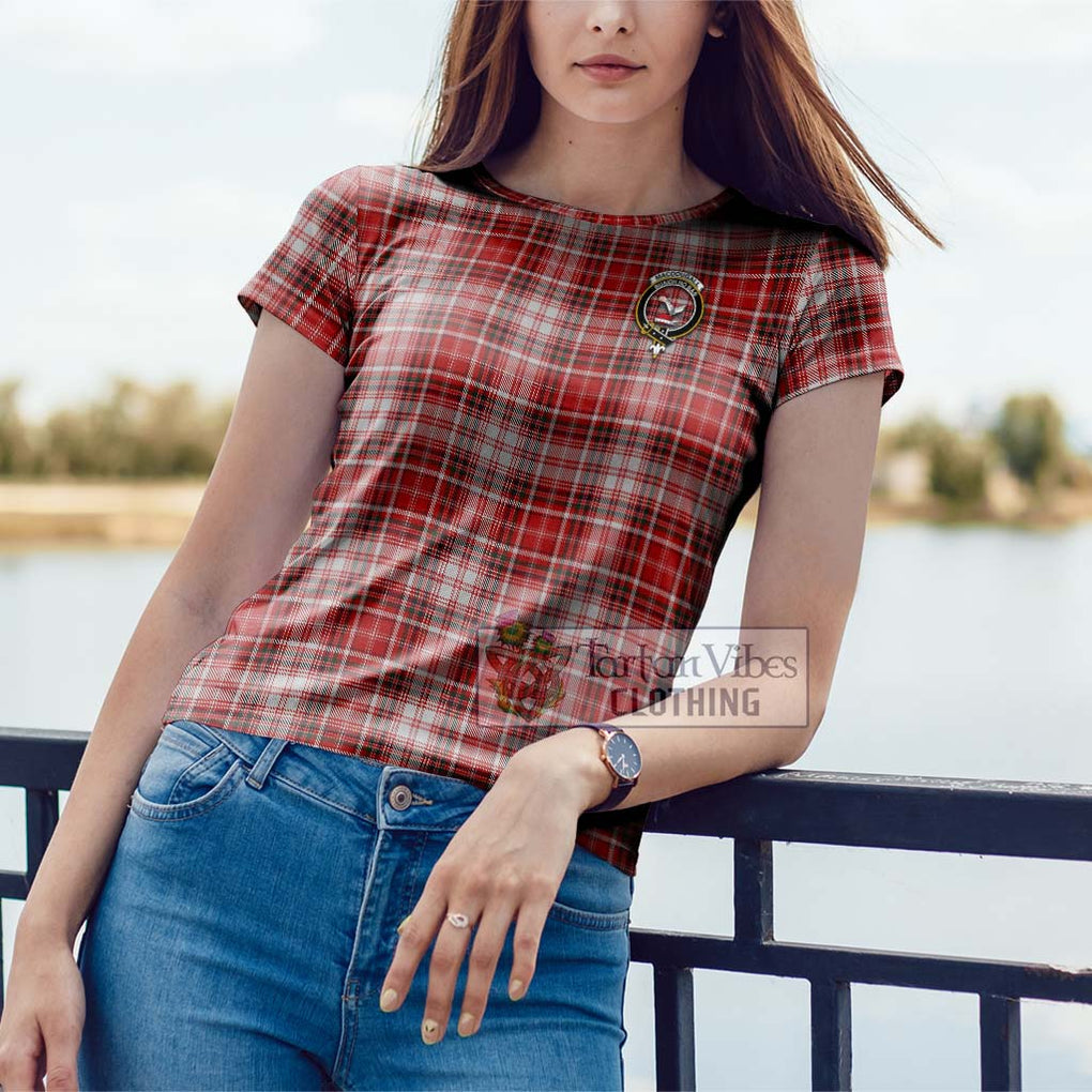 MacDougall Dress Tartan Cotton T-Shirt with Family Crest Women's Shirt - Tartanvibesclothing Shop