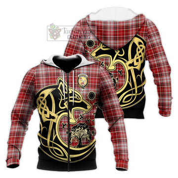 MacDougall Dress Tartan Knitted Hoodie with Family Crest Celtic Wolf Style