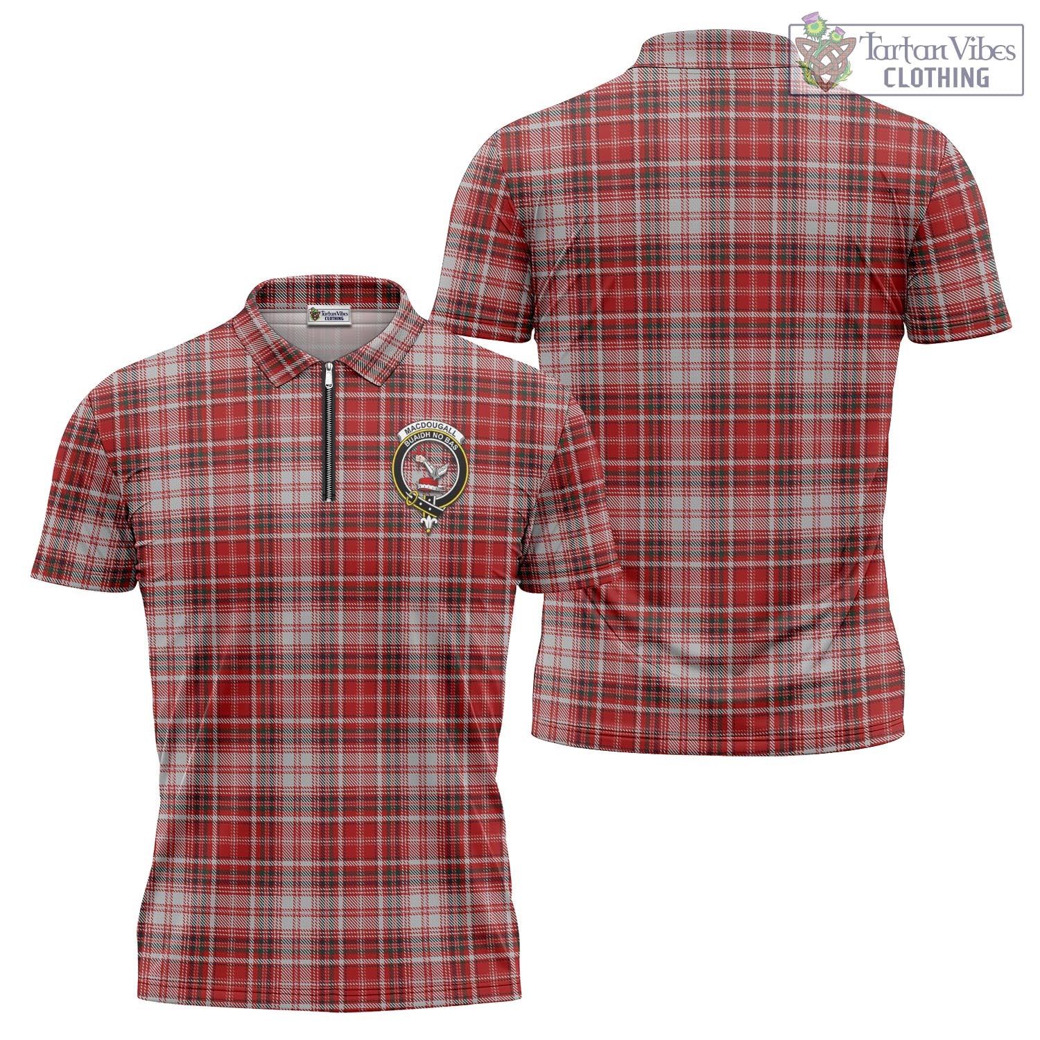 Tartan Vibes Clothing MacDougall Dress Tartan Zipper Polo Shirt with Family Crest