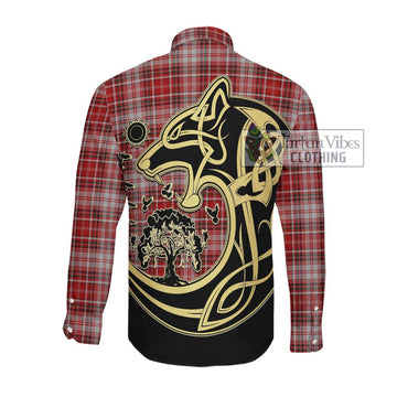 MacDougall Dress Tartan Long Sleeve Button Shirt with Family Crest Celtic Wolf Style