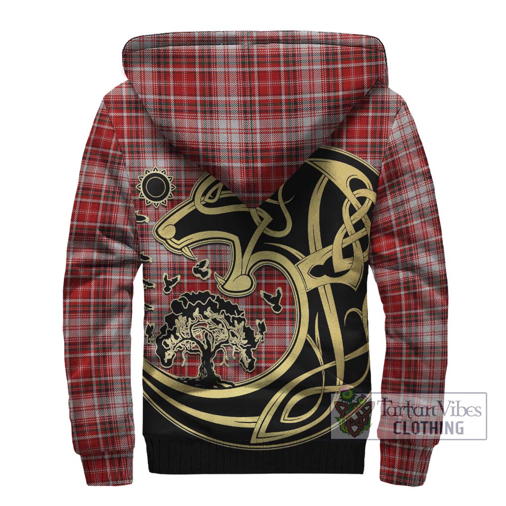 Tartan Vibes Clothing MacDougall Dress Tartan Sherpa Hoodie with Family Crest Celtic Wolf Style