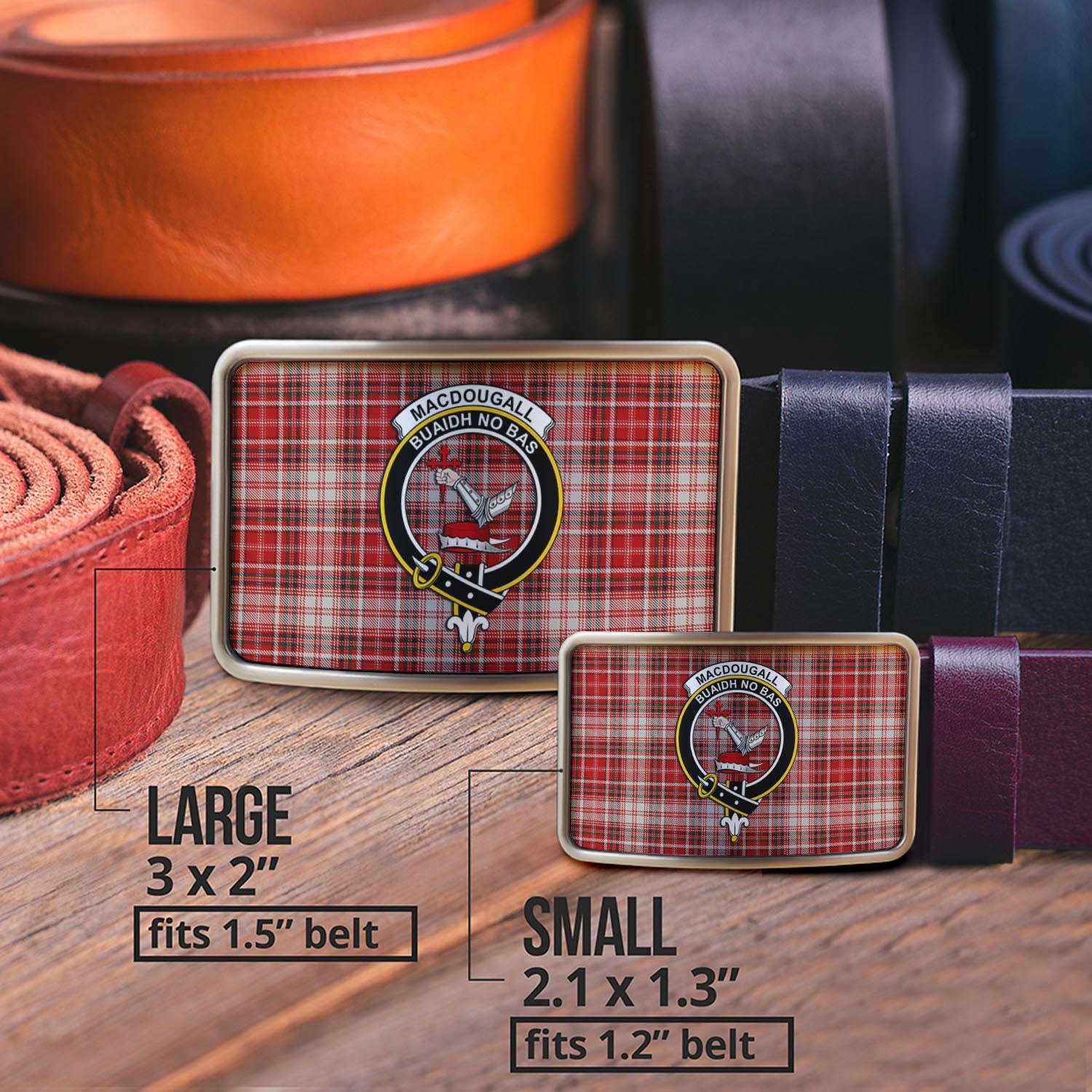 MacDougall Dress Tartan Belt Buckles with Family Crest - Tartanvibesclothing