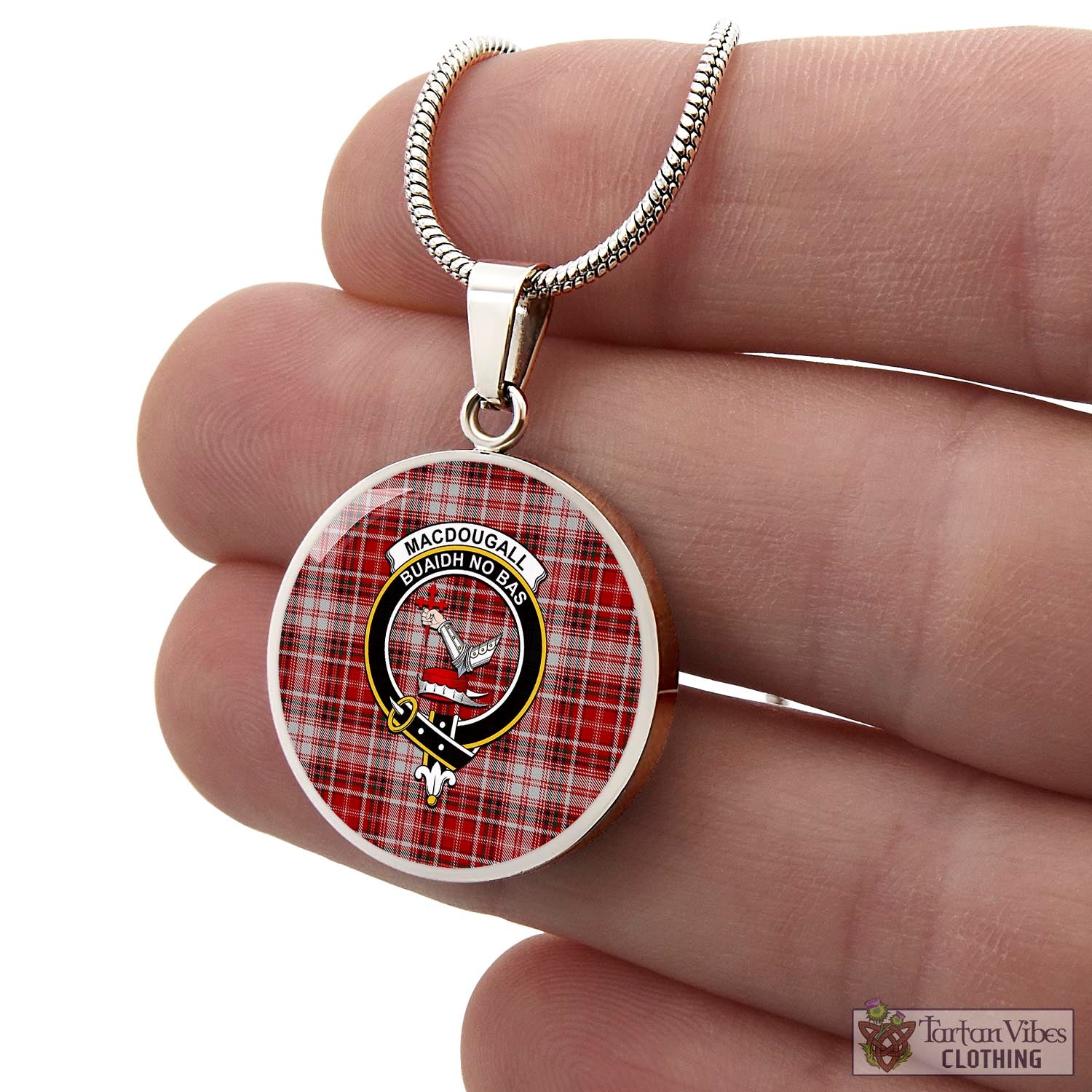 Tartan Vibes Clothing MacDougall Dress Tartan Circle Necklace with Family Crest