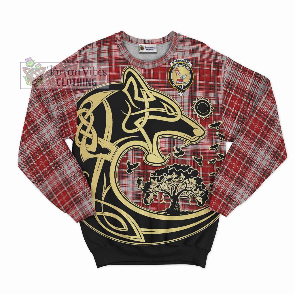 Tartan Vibes Clothing MacDougall Dress Tartan Sweatshirt with Family Crest Celtic Wolf Style