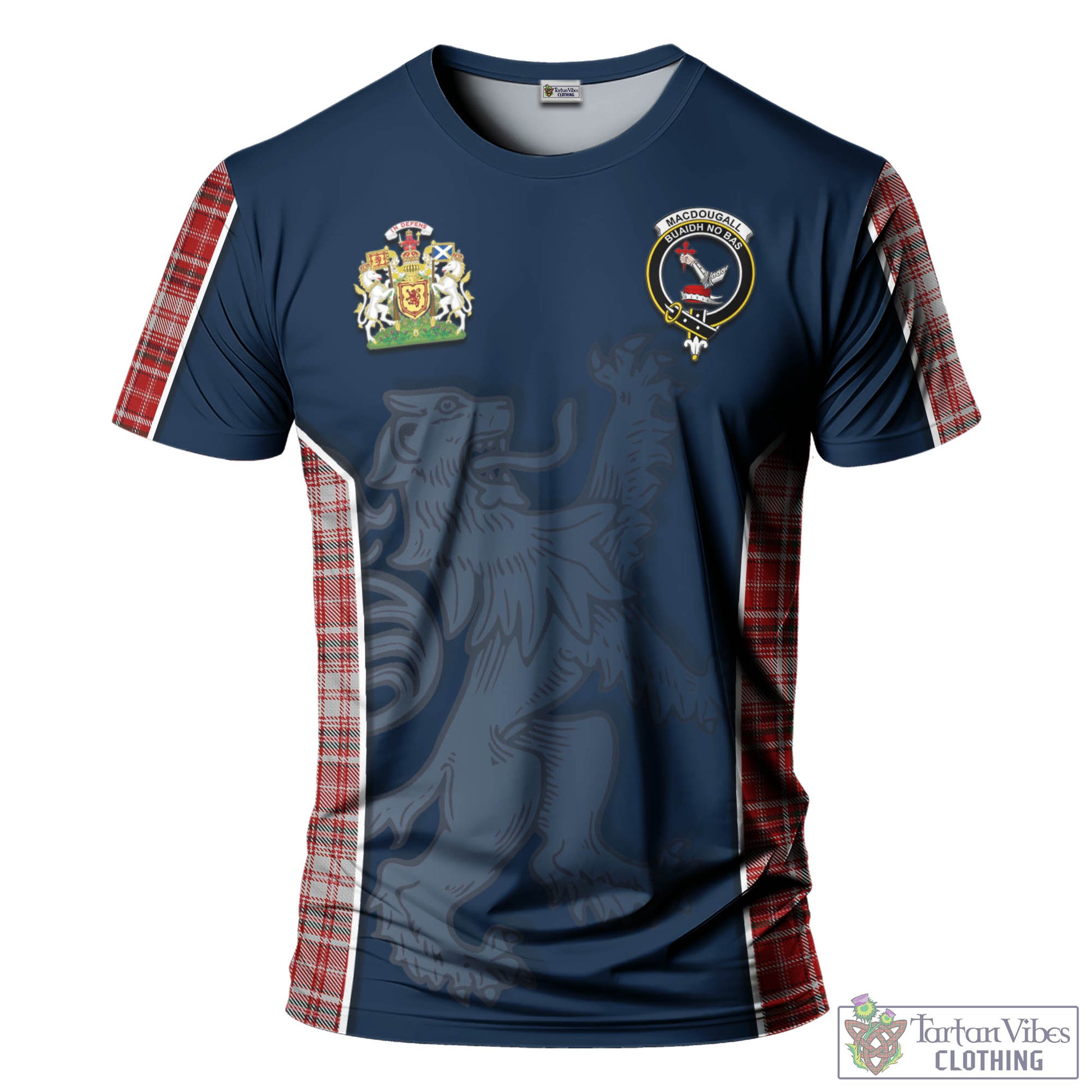 Tartan Vibes Clothing MacDougall Dress Tartan T-Shirt with Family Crest and Lion Rampant Vibes Sport Style