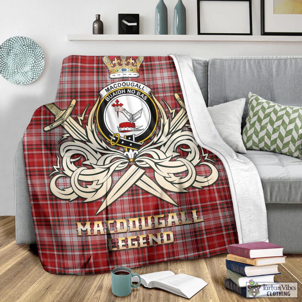 Tartan Vibes Clothing MacDougall Dress Tartan Blanket with Clan Crest and the Golden Sword of Courageous Legacy