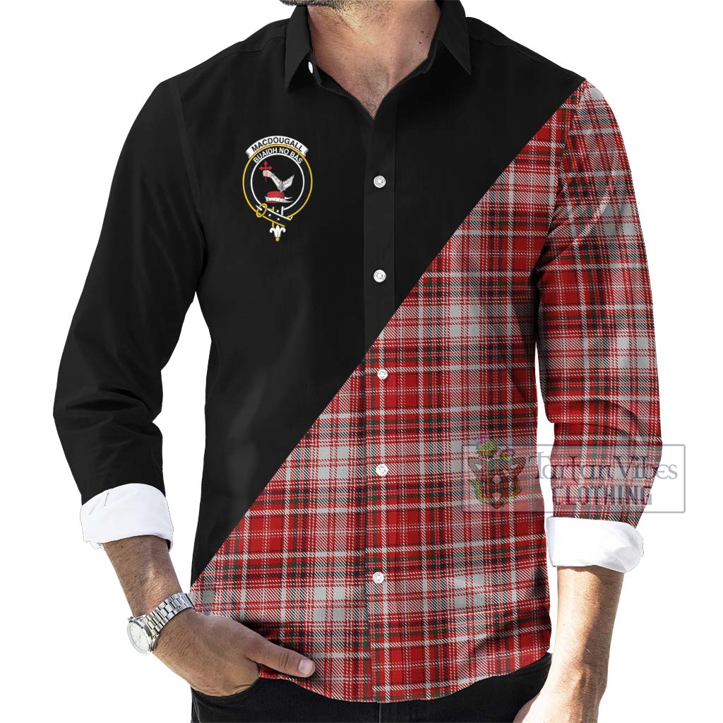 Tartan Vibes Clothing MacDougall Dress Tartan Long Sleeve Button Shirt with Family Crest and Military Logo Style