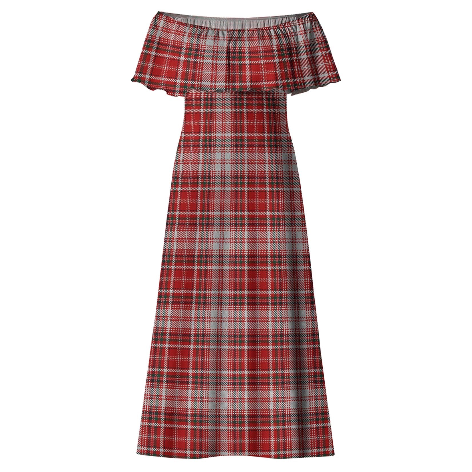 MacDougall Dress Tartan Off Shoulder Long Dress - Tartanvibesclothing