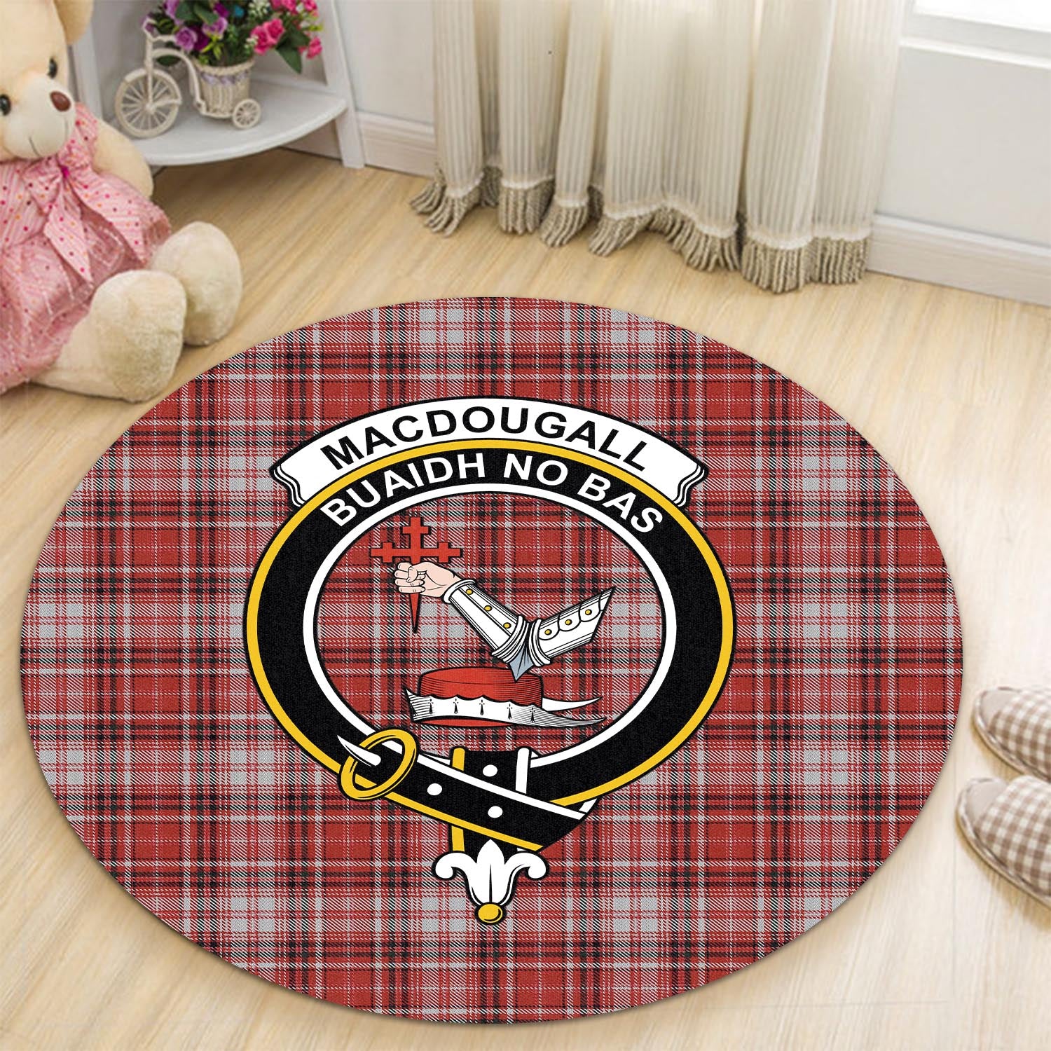 macdougall-dress-tartan-round-rug-with-family-crest