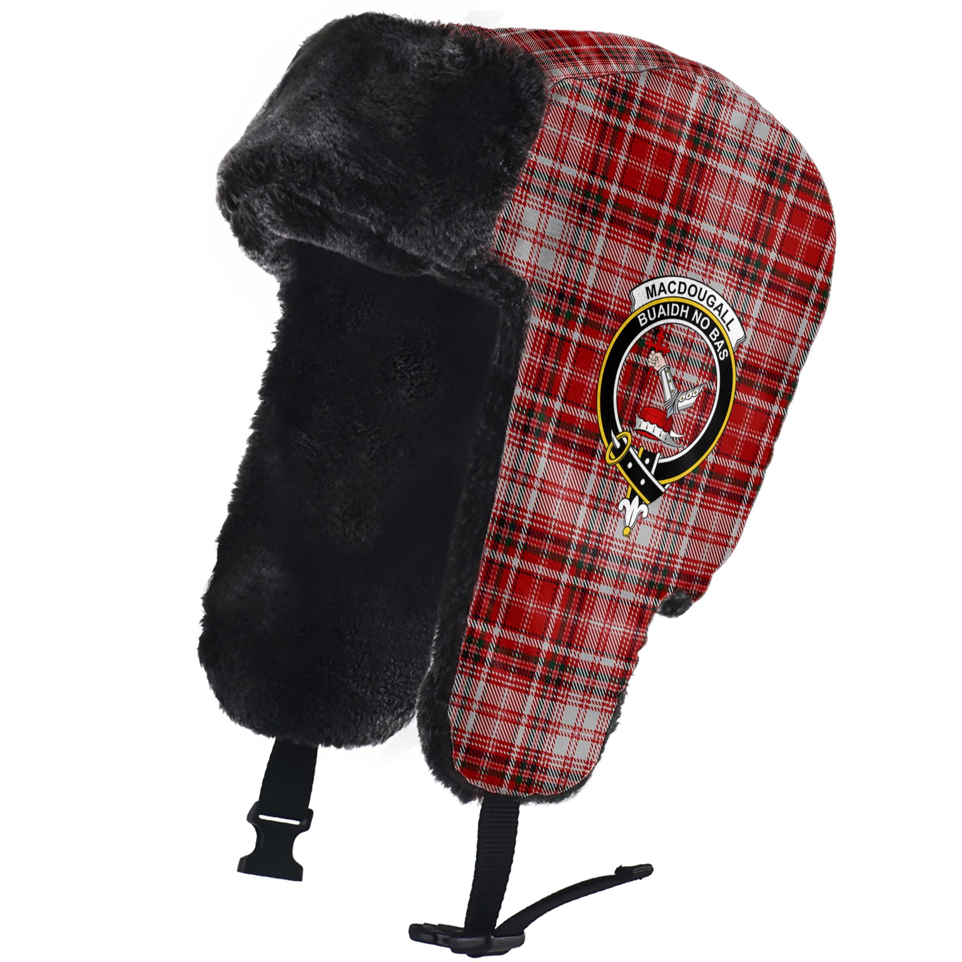 MacDougall Dress Tartan Winter Trapper Hat with Family Crest - Tartanvibesclothing