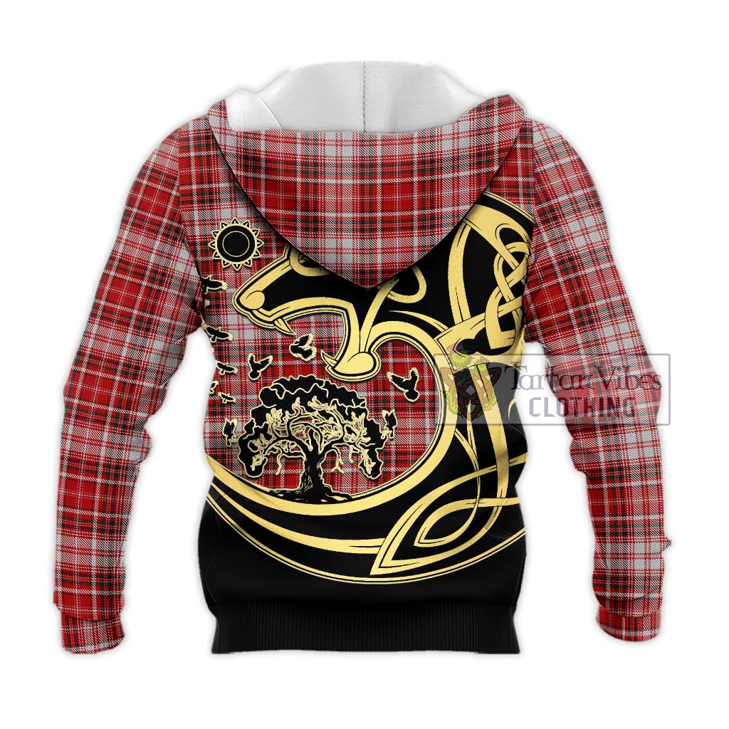 Tartan Vibes Clothing MacDougall Dress Tartan Knitted Hoodie with Family Crest Celtic Wolf Style