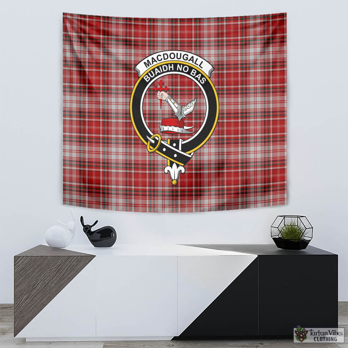 Tartan Vibes Clothing MacDougall Dress Tartan Tapestry Wall Hanging and Home Decor for Room with Family Crest