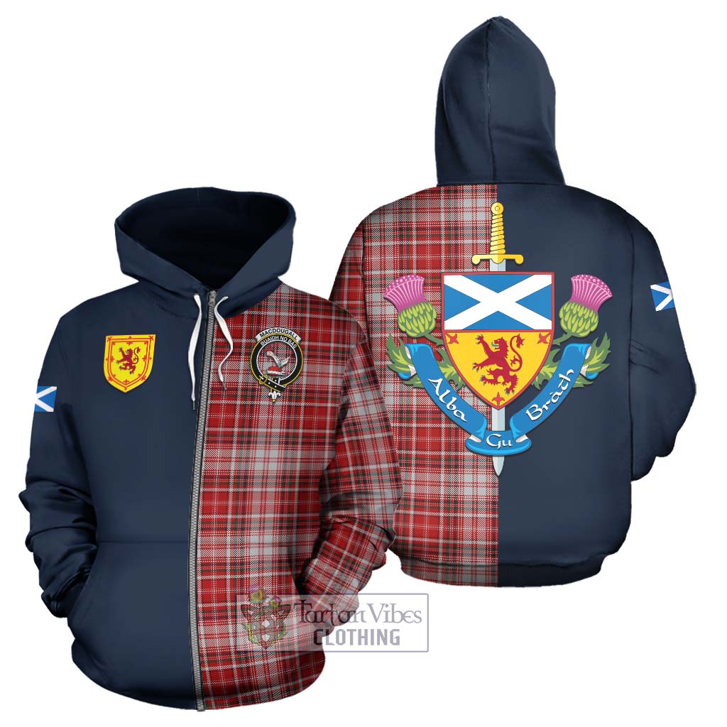 Tartan Vibes Clothing MacDougall Dress Tartan Hoodie with Scottish Lion Royal Arm Half Style