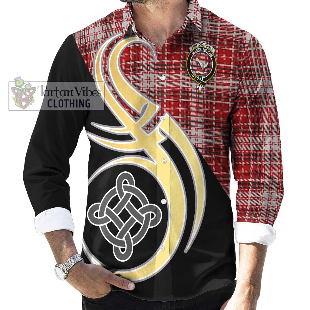 Tartan Vibes Clothing MacDougall Dress Tartan Long Sleeve Button Shirt with Family Crest and Celtic Symbol Style