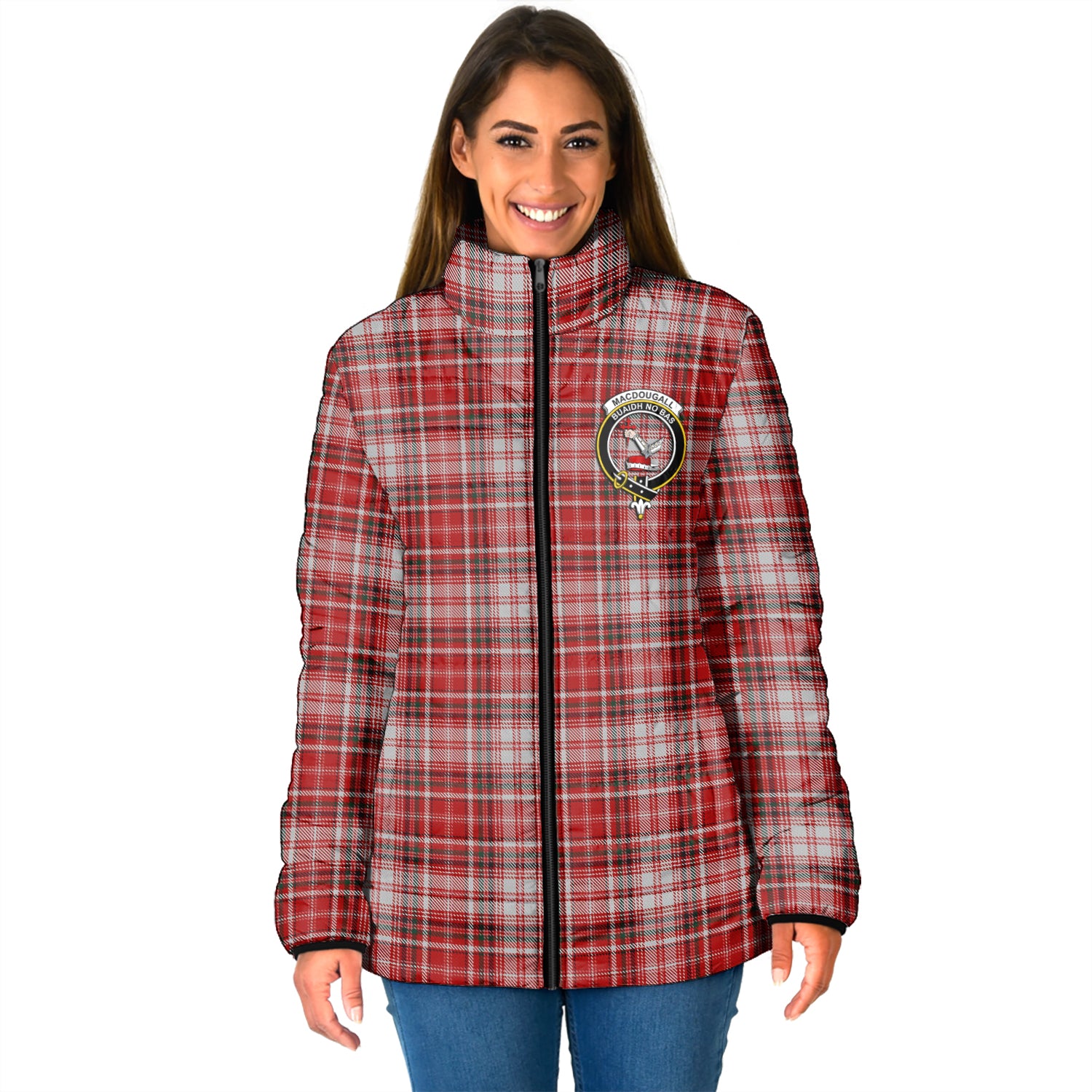 MacDougall Dress Tartan Padded Jacket with Family Crest - Tartan Vibes Clothing