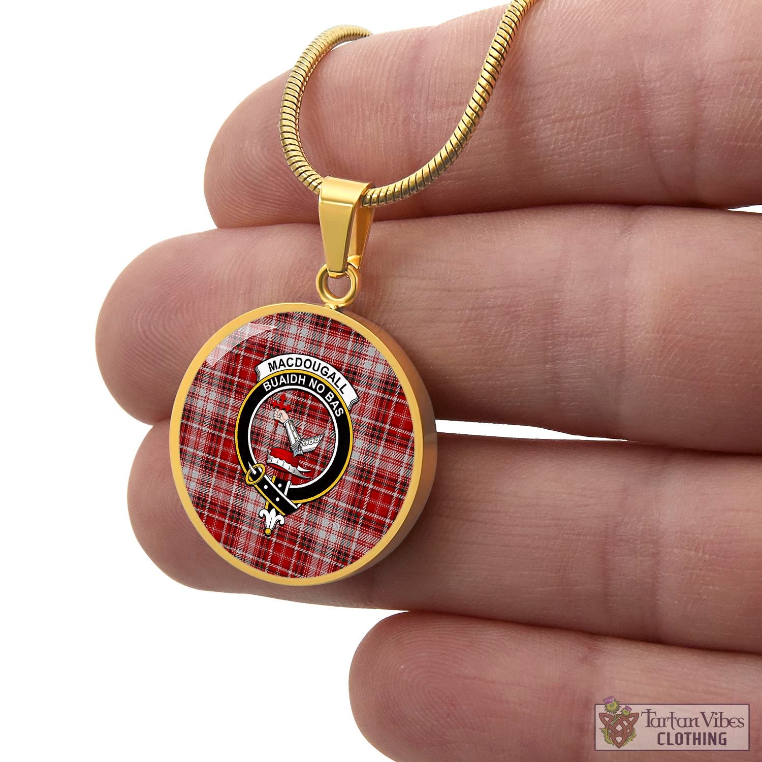 Tartan Vibes Clothing MacDougall Dress Tartan Circle Necklace with Family Crest