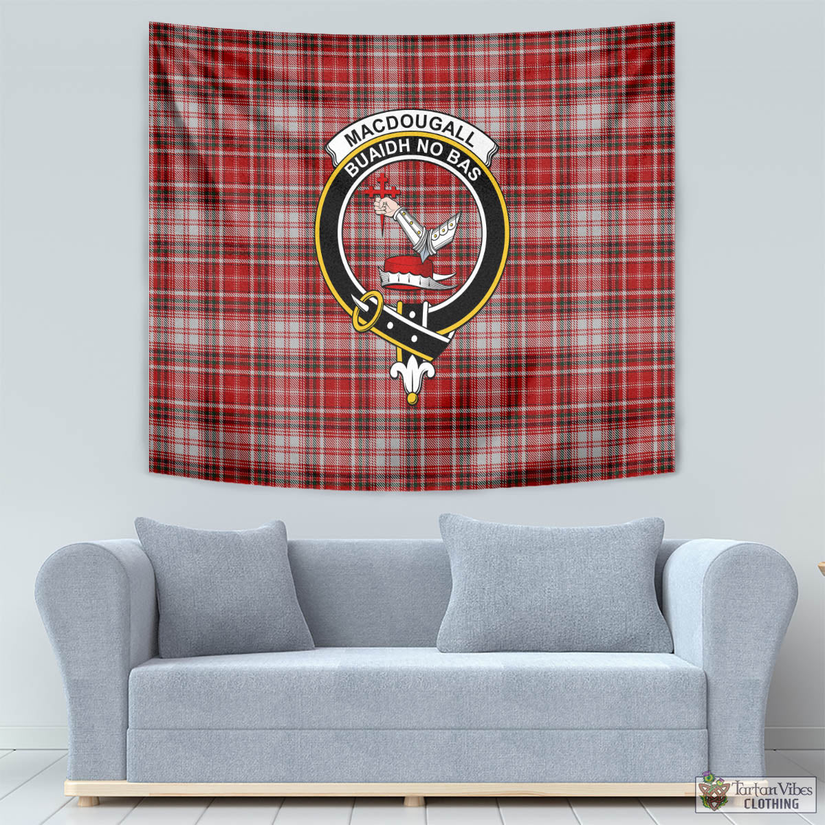 Tartan Vibes Clothing MacDougall Dress Tartan Tapestry Wall Hanging and Home Decor for Room with Family Crest