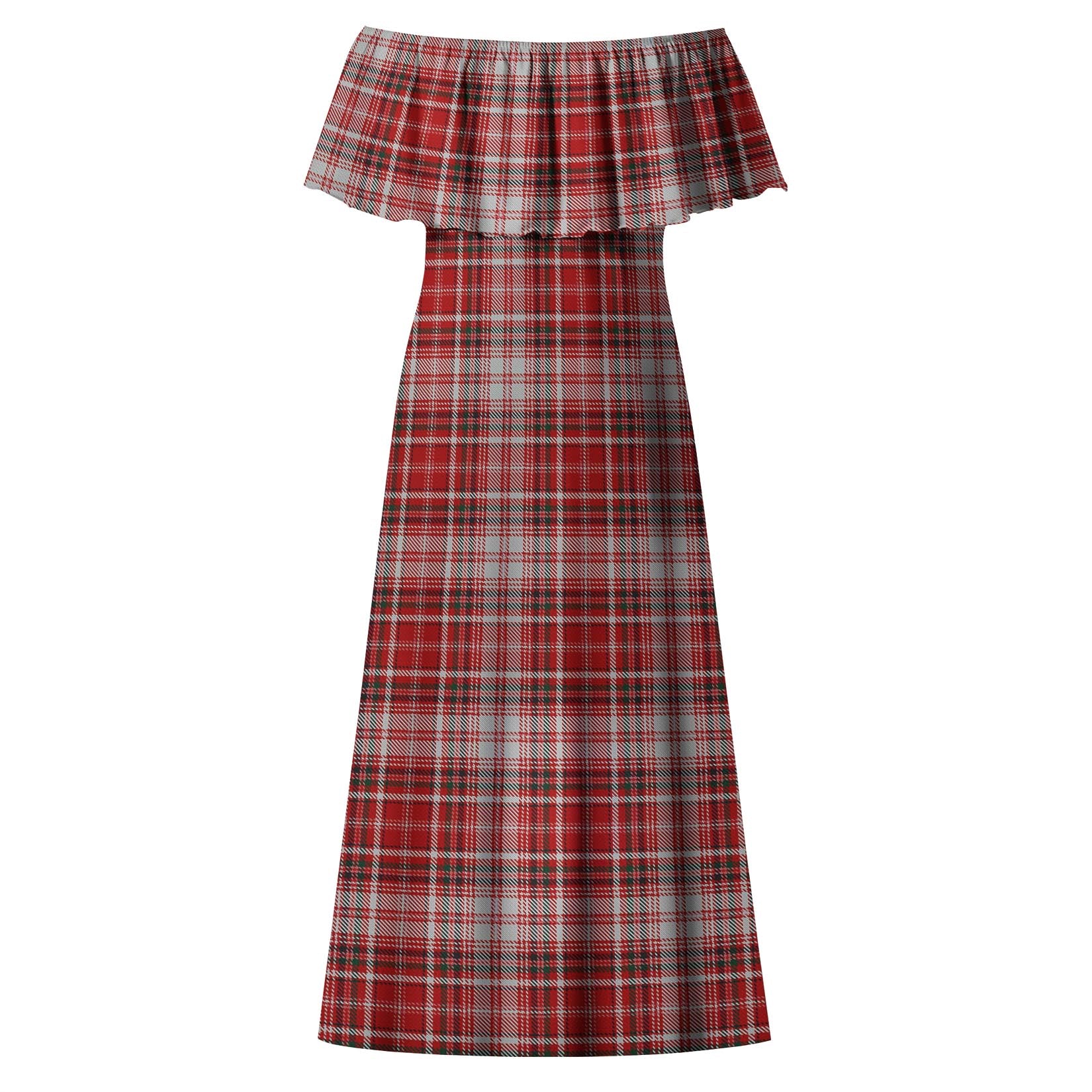 MacDougall Dress Tartan Off Shoulder Long Dress - Tartanvibesclothing