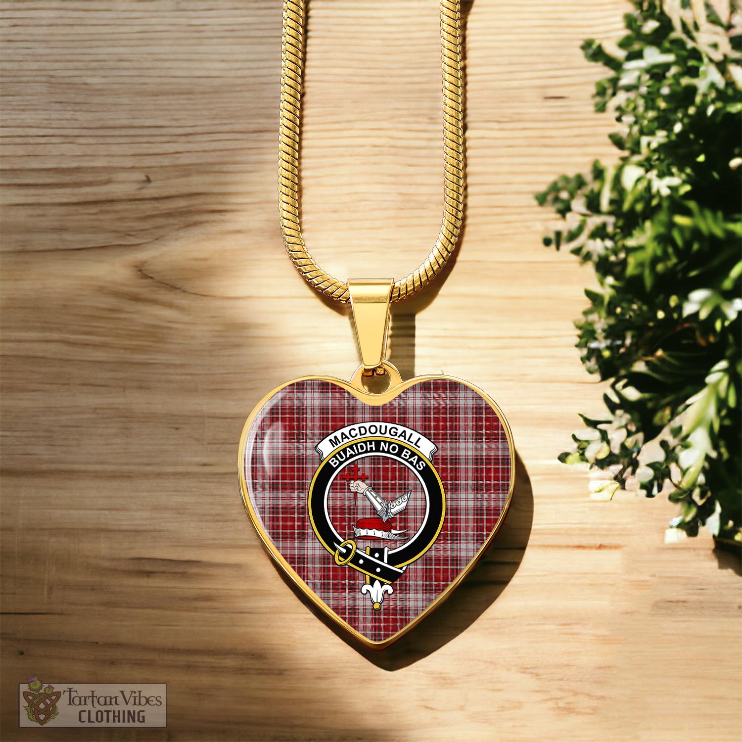 Tartan Vibes Clothing MacDougall Dress Tartan Heart Necklace with Family Crest