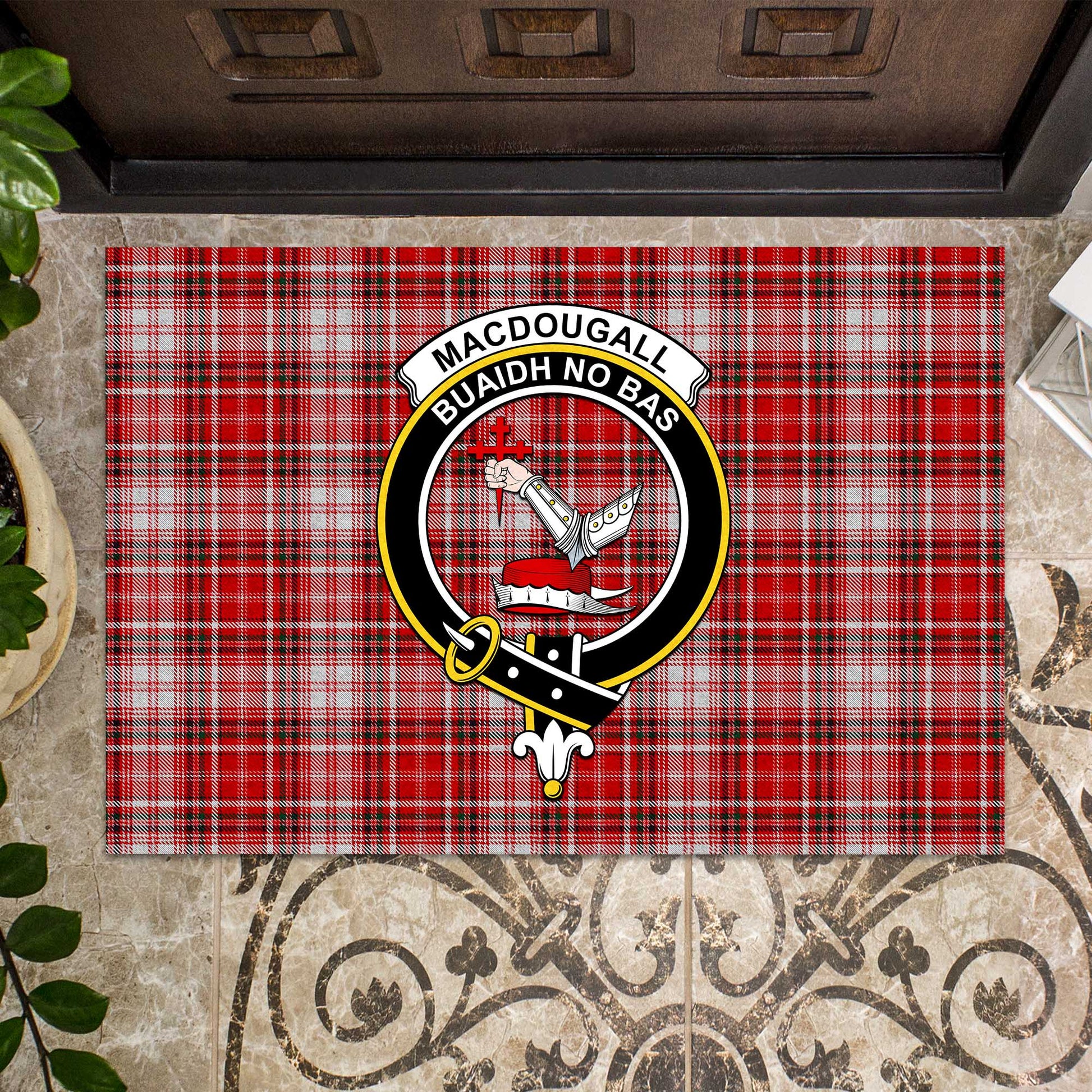 MacDougall Dress Tartan Door Mat with Family Crest - Tartanvibesclothing