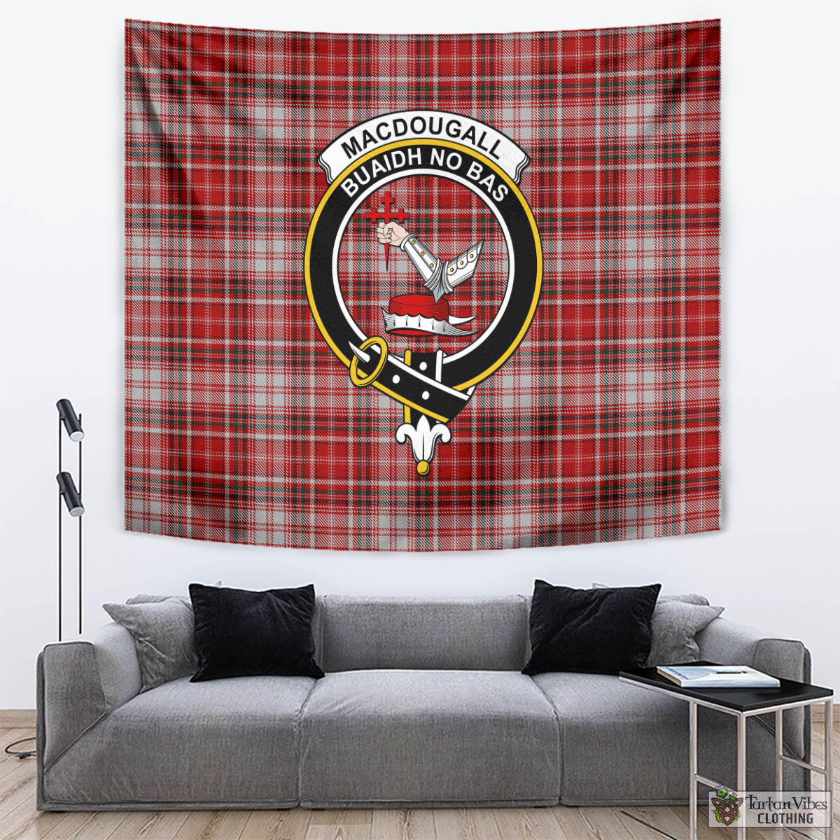 Tartan Vibes Clothing MacDougall Dress Tartan Tapestry Wall Hanging and Home Decor for Room with Family Crest