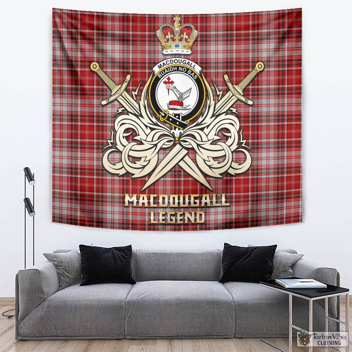 Tartan Vibes Clothing MacDougall Dress Tartan Tapestry with Clan Crest and the Golden Sword of Courageous Legacy