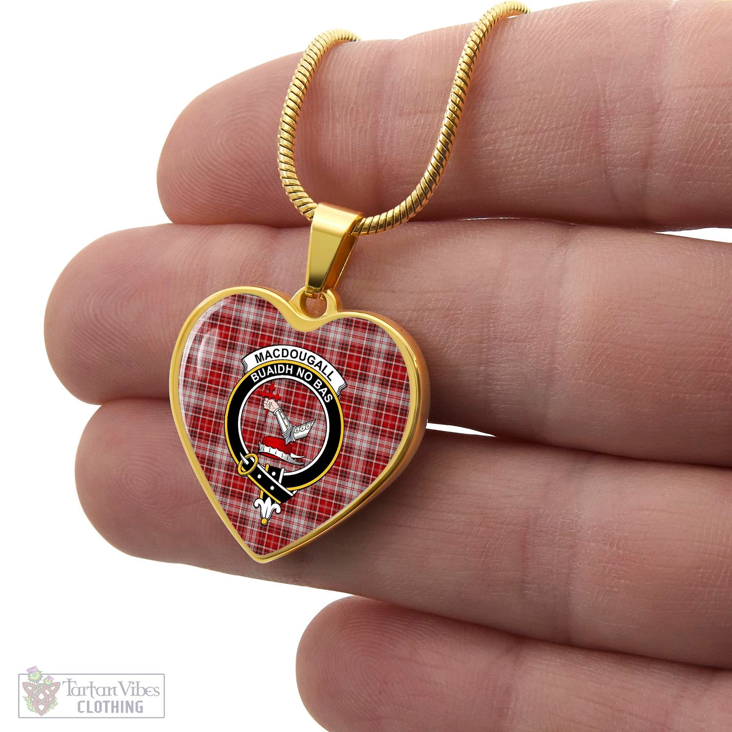 Tartan Vibes Clothing MacDougall Dress Tartan Heart Necklace with Family Crest