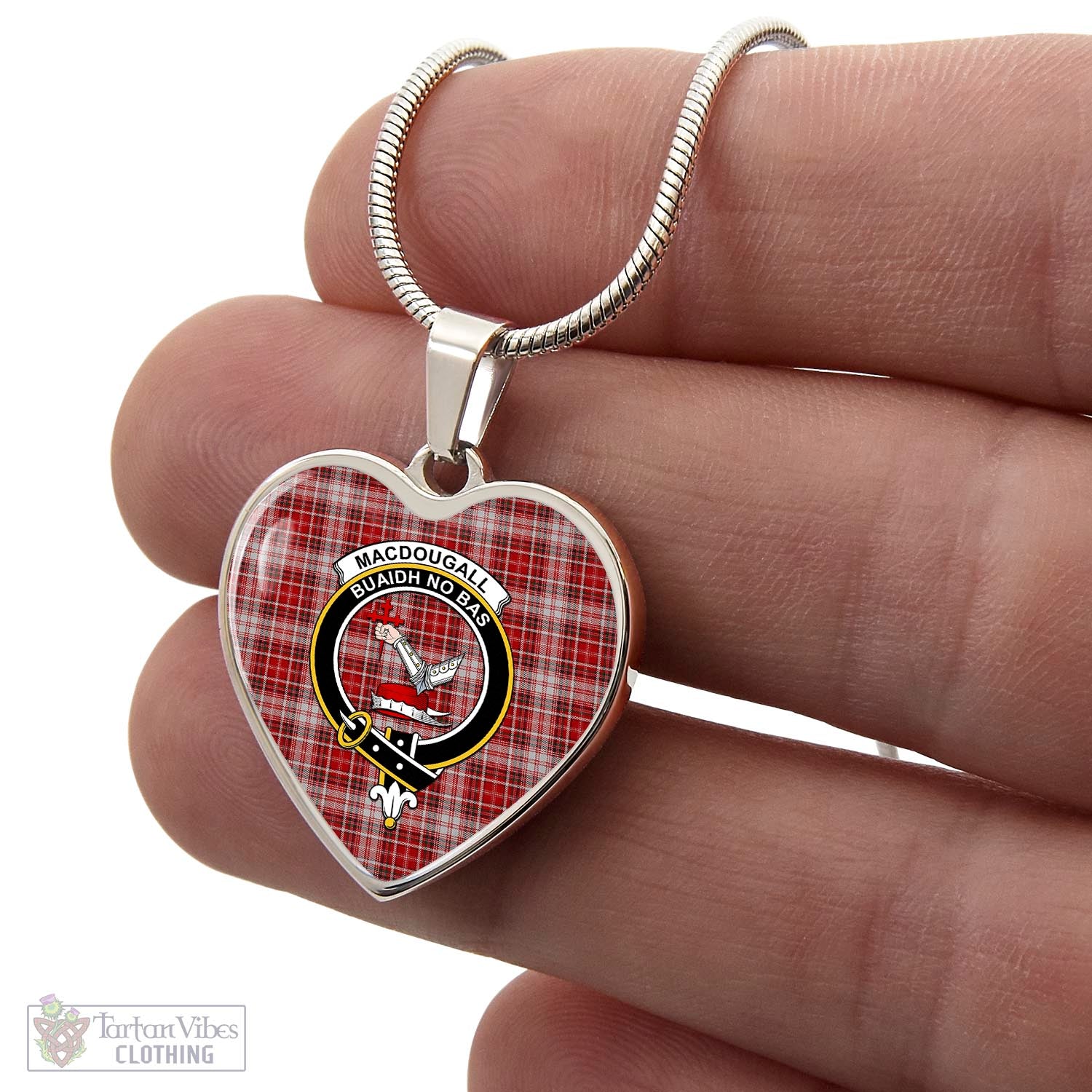 Tartan Vibes Clothing MacDougall Dress Tartan Heart Necklace with Family Crest