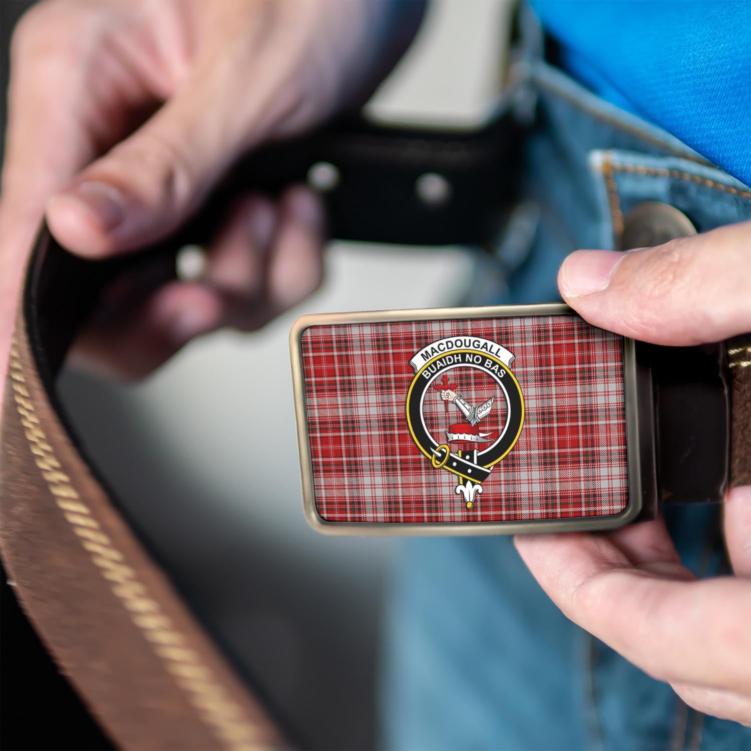 MacDougall Dress Tartan Belt Buckles with Family Crest - Tartanvibesclothing