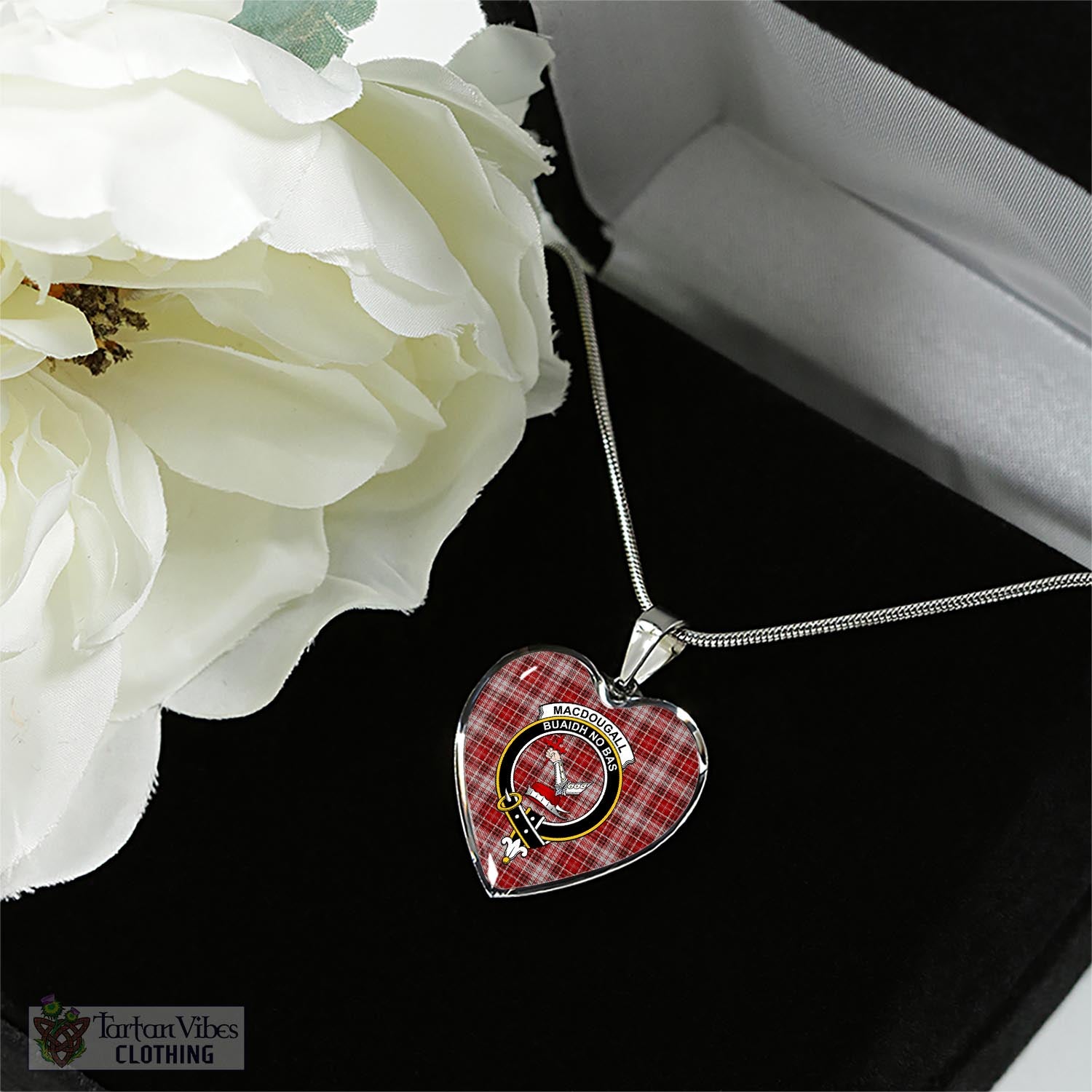 Tartan Vibes Clothing MacDougall Dress Tartan Heart Necklace with Family Crest