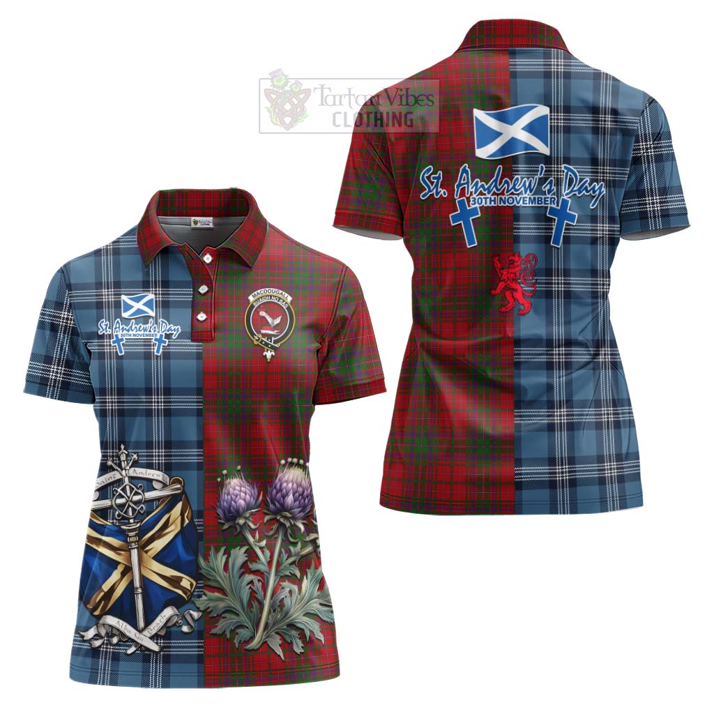 Tartan Vibes Clothing MacDougall (McDougall) Tartan Women's Polo Shirt Happy St. Andrew's Day Half Tartan Style