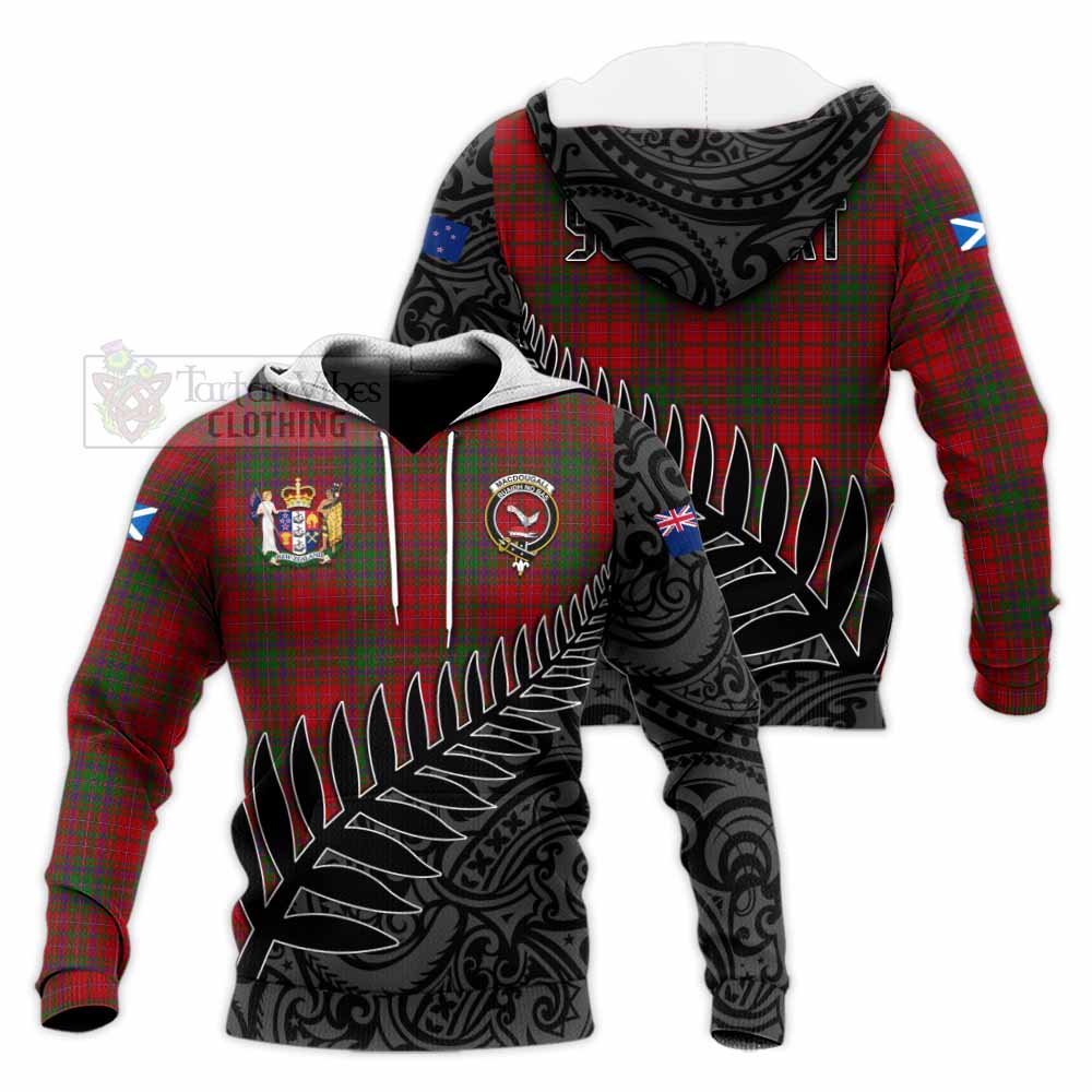 Tartan Vibes Clothing MacDougall (McDougall) Crest Tartan Knitted Hoodie with New Zealand Silver Fern Half Style