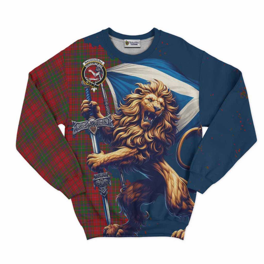 Tartan Vibes Clothing MacDougall (McDougall) Tartan Family Crest Sweatshirt with Scottish Majestic Lion