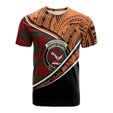 MacDougall (McDougall) Crest Tartan Cotton T-shirt with Polynesian Vibes Style - Orange Version