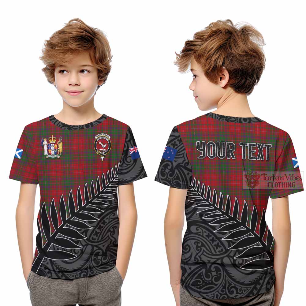 Tartan Vibes Clothing MacDougall (McDougall) Crest Tartan Kid T-Shirt with New Zealand Silver Fern Half Style