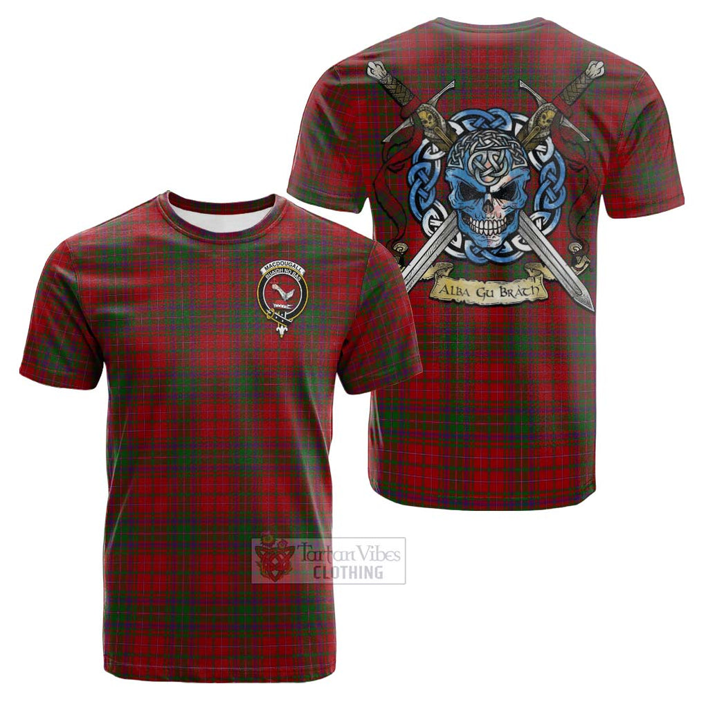 Tartan Vibes Clothing MacDougall (McDougall) Tartan Cotton T-shirt with Family Crest Celtic Skull Style