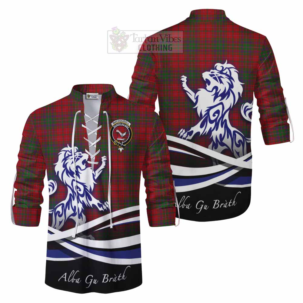 Tartan Vibes Clothing MacDougall (McDougall) Tartan Ghillie Kilt Shirt with Alba Gu Brath Regal Lion Emblem