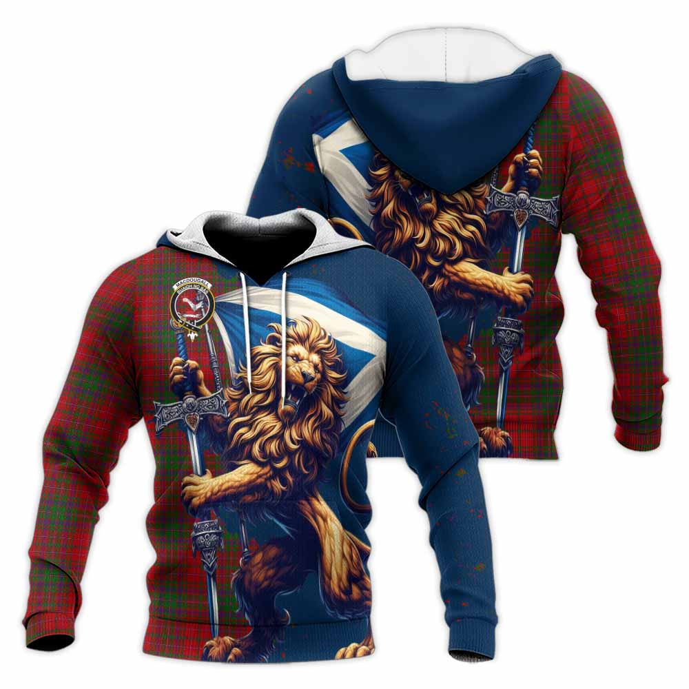 Tartan Vibes Clothing MacDougall (McDougall) Tartan Family Crest Knitted Hoodie with Scottish Majestic Lion