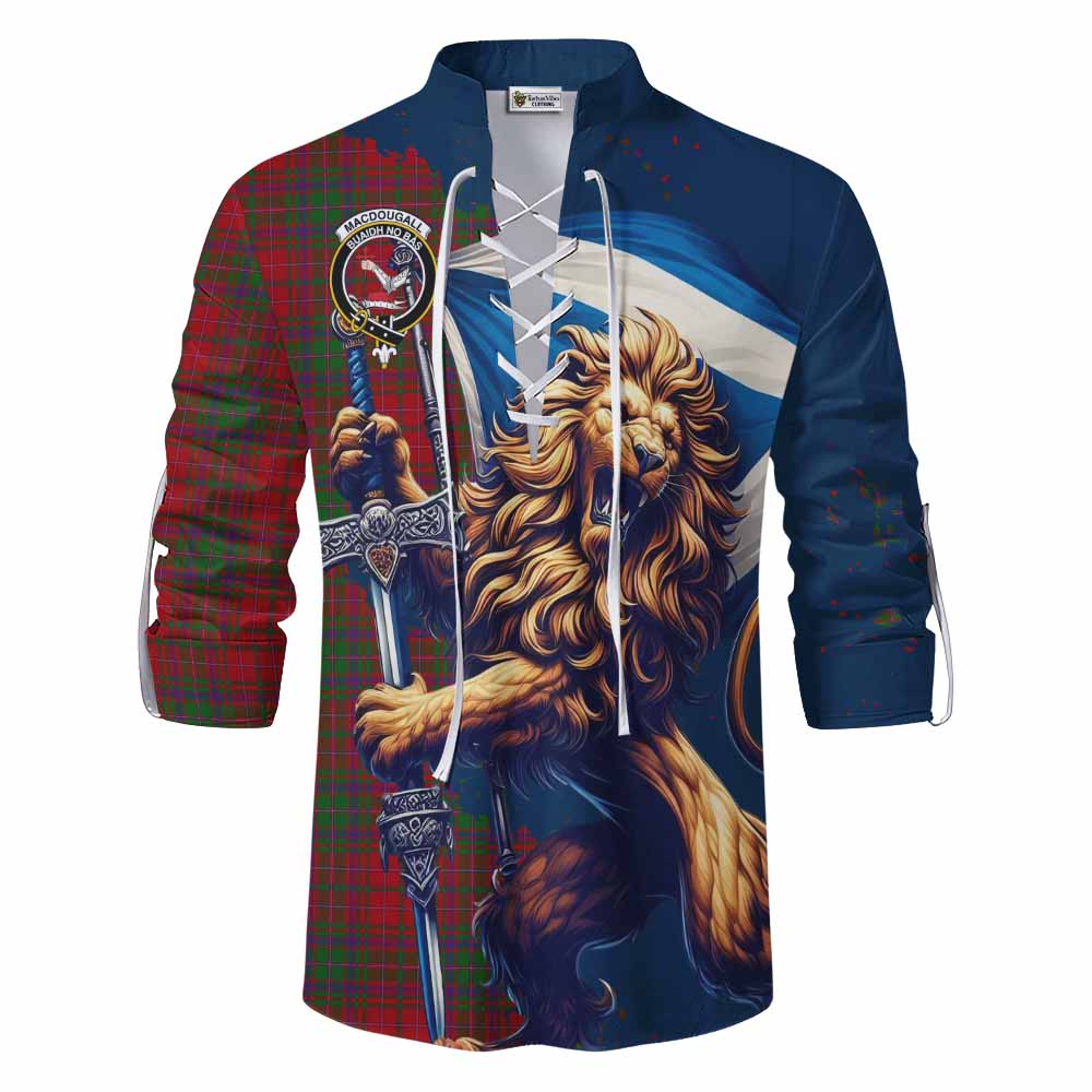 Tartan Vibes Clothing MacDougall (McDougall) Tartan Family Crest Ghillie Kilt Shirt with Scottish Majestic Lion