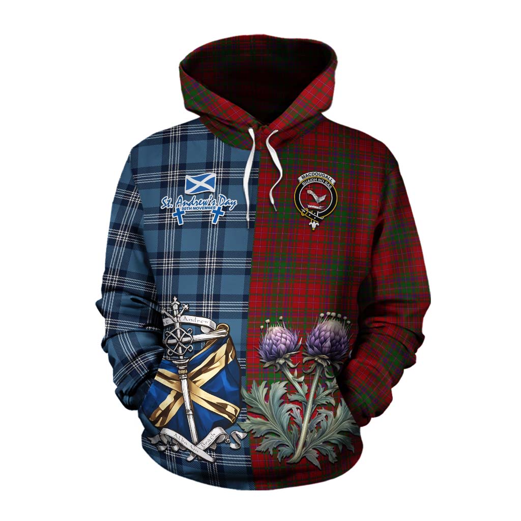 Tartan Vibes Clothing MacDougall (McDougall) Tartan Cotton Hoodie Happy St. Andrew's Day Half Tartan Style