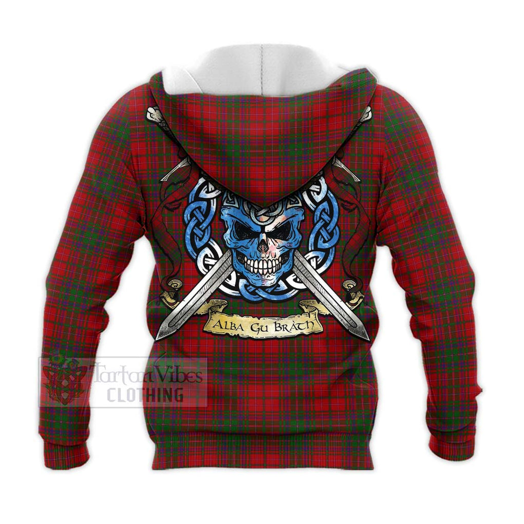 Tartan Vibes Clothing MacDougall (McDougall) Tartan Knitted Hoodie with Family Crest Celtic Skull Style