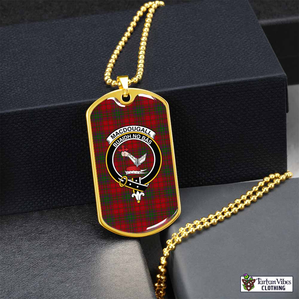 Tartan Vibes Clothing MacDougall (McDougall) Tartan Dog Tag Necklace with Family Crest