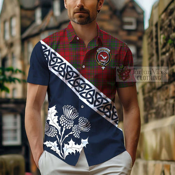 MacDougall (McDougall) Tartan Short Sleeve Button Shirt Featuring Thistle and Scotland Map