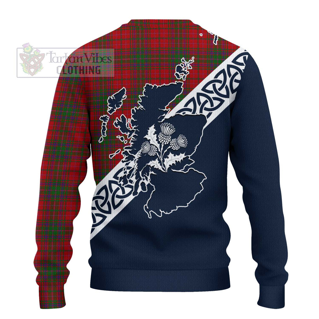 Tartan Vibes Clothing MacDougall (McDougall) Tartan Knitted Sweater Featuring Thistle and Scotland Map