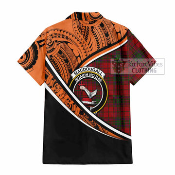 MacDougall (McDougall) Crest Tartan Short Sleeve Button Shirt with Polynesian Vibes Style - Orange Version