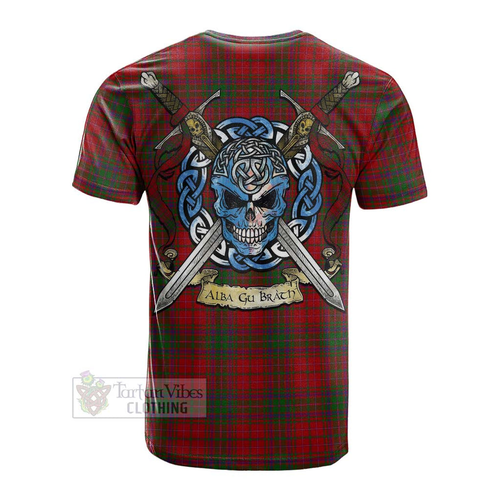 Tartan Vibes Clothing MacDougall (McDougall) Tartan Cotton T-shirt with Family Crest Celtic Skull Style