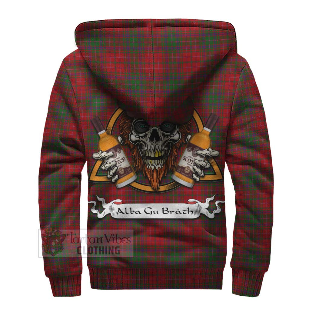 Tartan Vibes Clothing MacDougall (McDougall) Tartan Sherpa Hoodie with Family Crest and Bearded Skull Holding Bottles of Whiskey