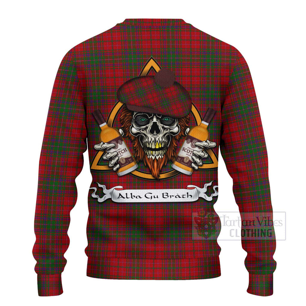 Tartan Vibes Clothing MacDougall (McDougall) Tartan Knitted Sweater with Family Crest and Bearded Skull Holding Bottles of Whiskey