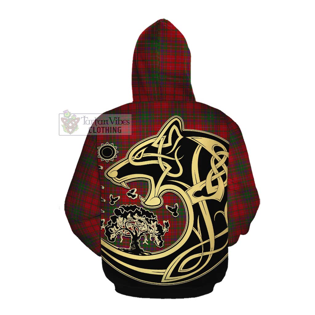 Tartan Vibes Clothing MacDougall (McDougall) Tartan Cotton Hoodie with Family Crest Celtic Wolf Style